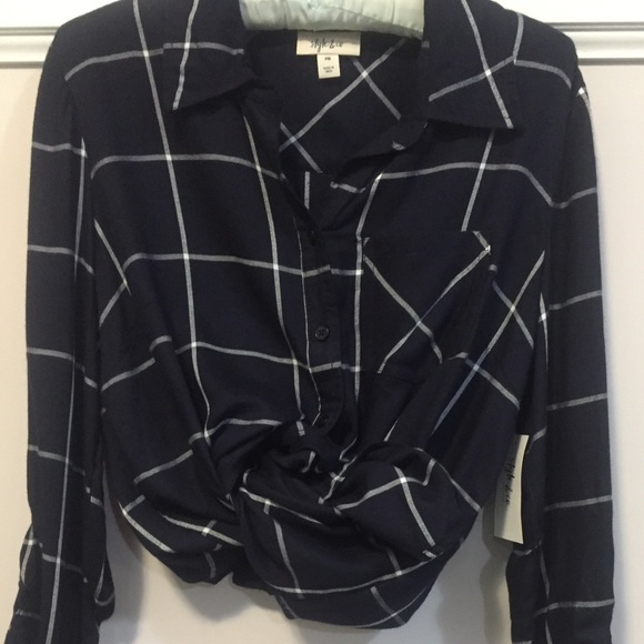 Petite M Navy Windowpane Plaid Check Shirt NWT - Picture 5 of 15